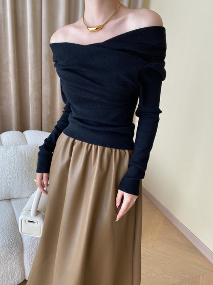 Chic Off Shoulder Long Sleeve Knit Top - Elegant Going Out Top for Casual Style 8