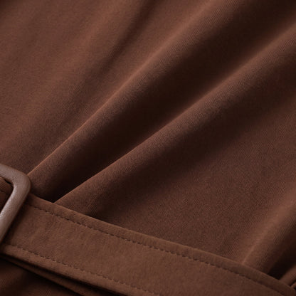 Chic Off Shoulder Mini Dress - Brown Stretch Jersey Cocktail Dress for Parties 5