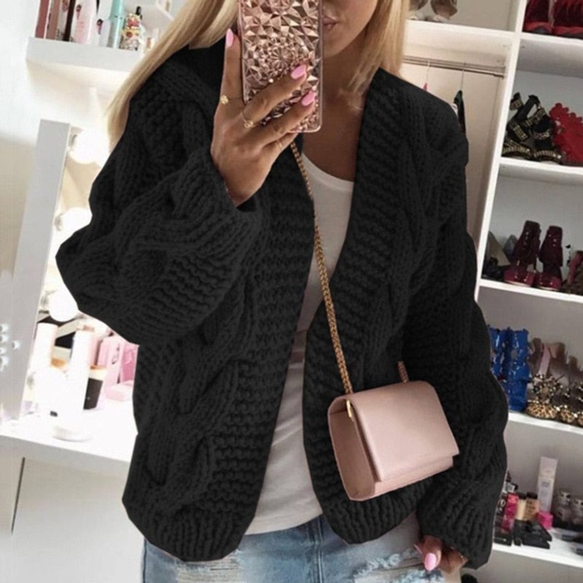 Chunky Cable Knit Open-Front Long Cardigan Sweater for Cozy Layering 0
