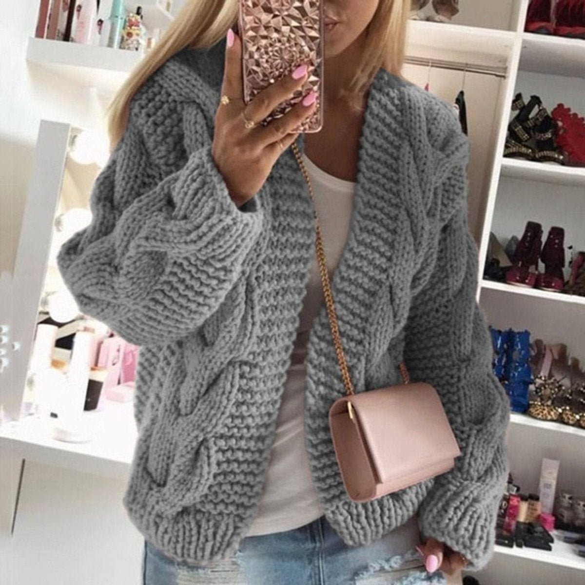 Chunky Cable Knit Open-Front Long Cardigan Sweater for Cozy Layering 2