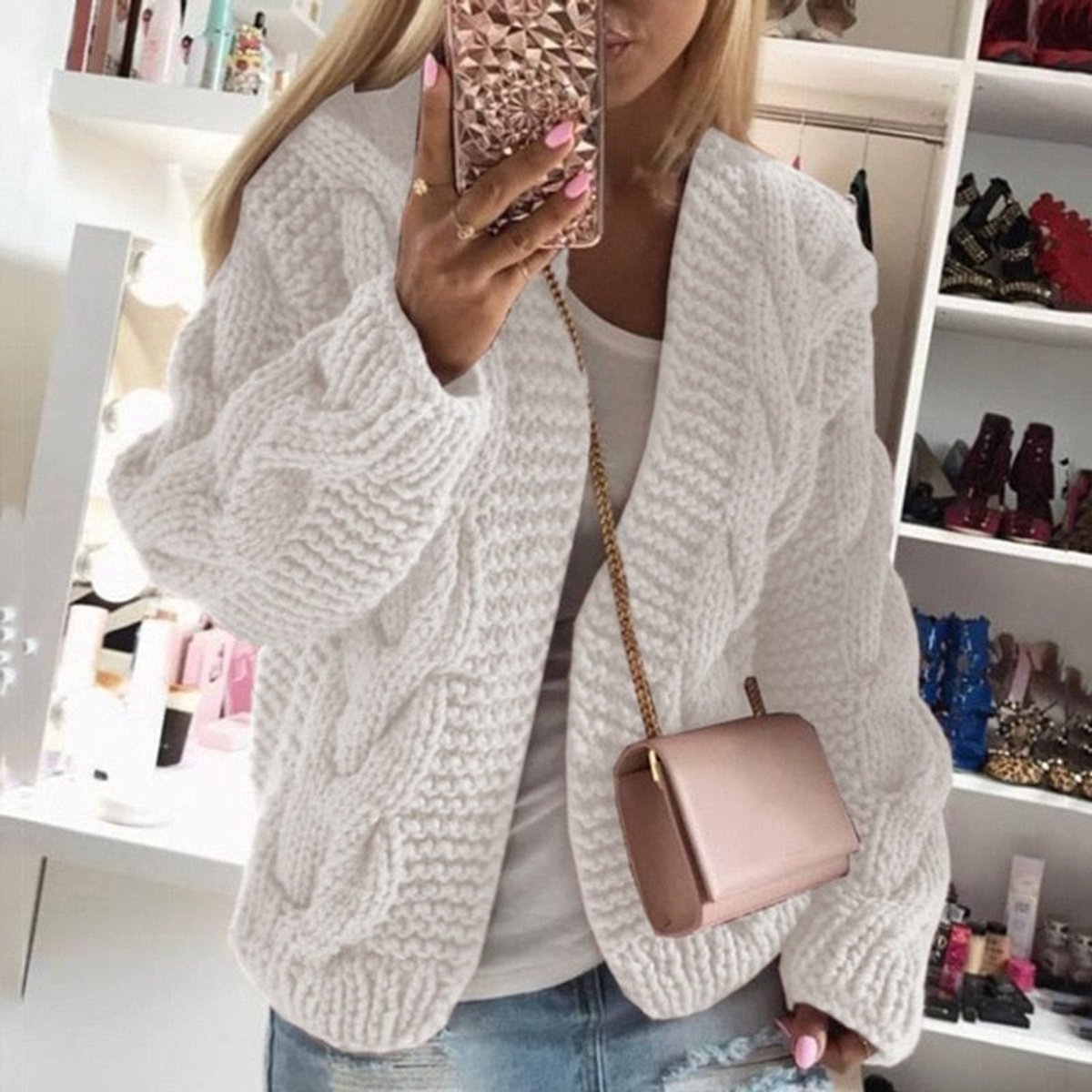 Chunky Cable Knit Open-Front Long Cardigan Sweater for Cozy Layering 3