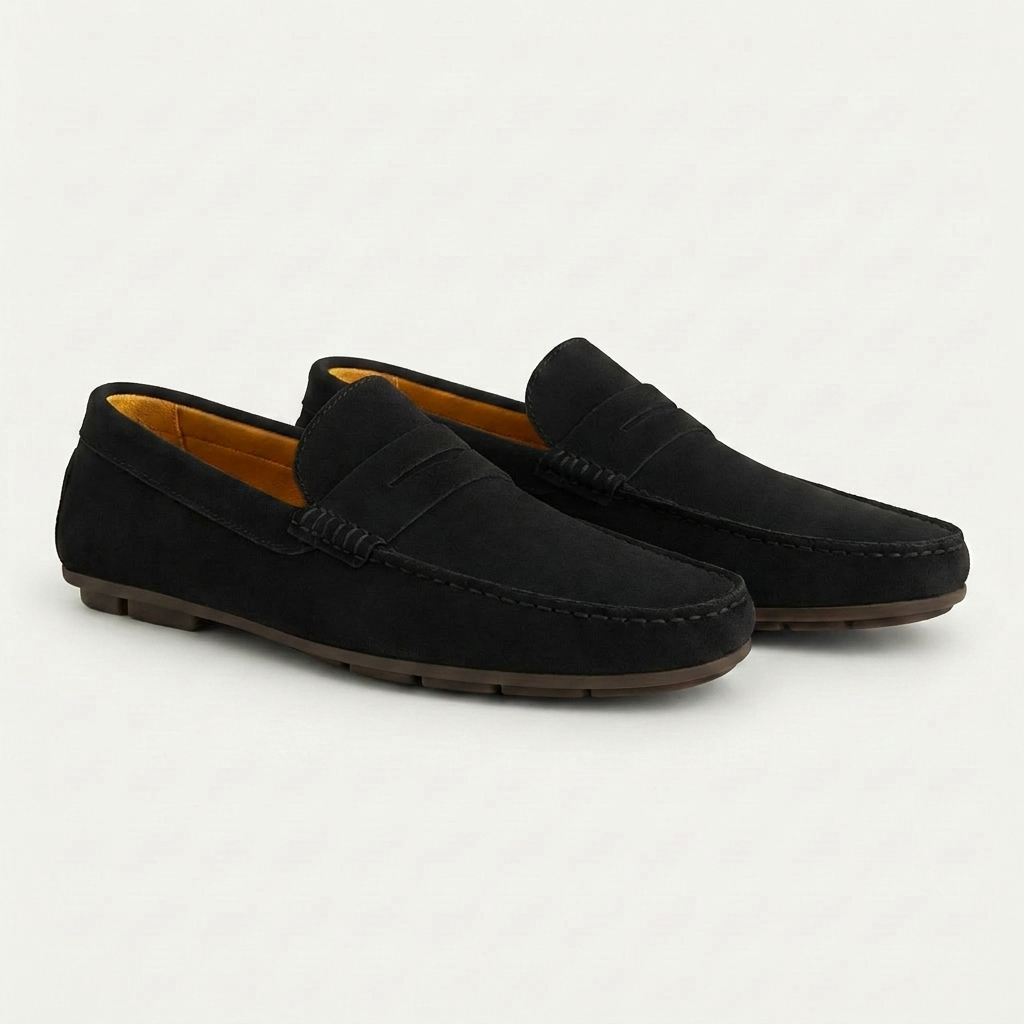 Classic Penny Strap Loafers - Comfortable Slip-On Black Leather Shoes 0