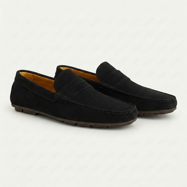 Classic Penny Strap Loafers - Comfortable Slip-On Black Leather Shoes 0