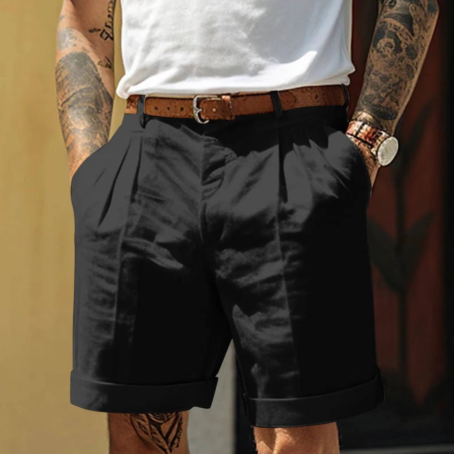 Classic Pleated Linen Shorts With Cuffed Hem for Ultimate Comfort 2