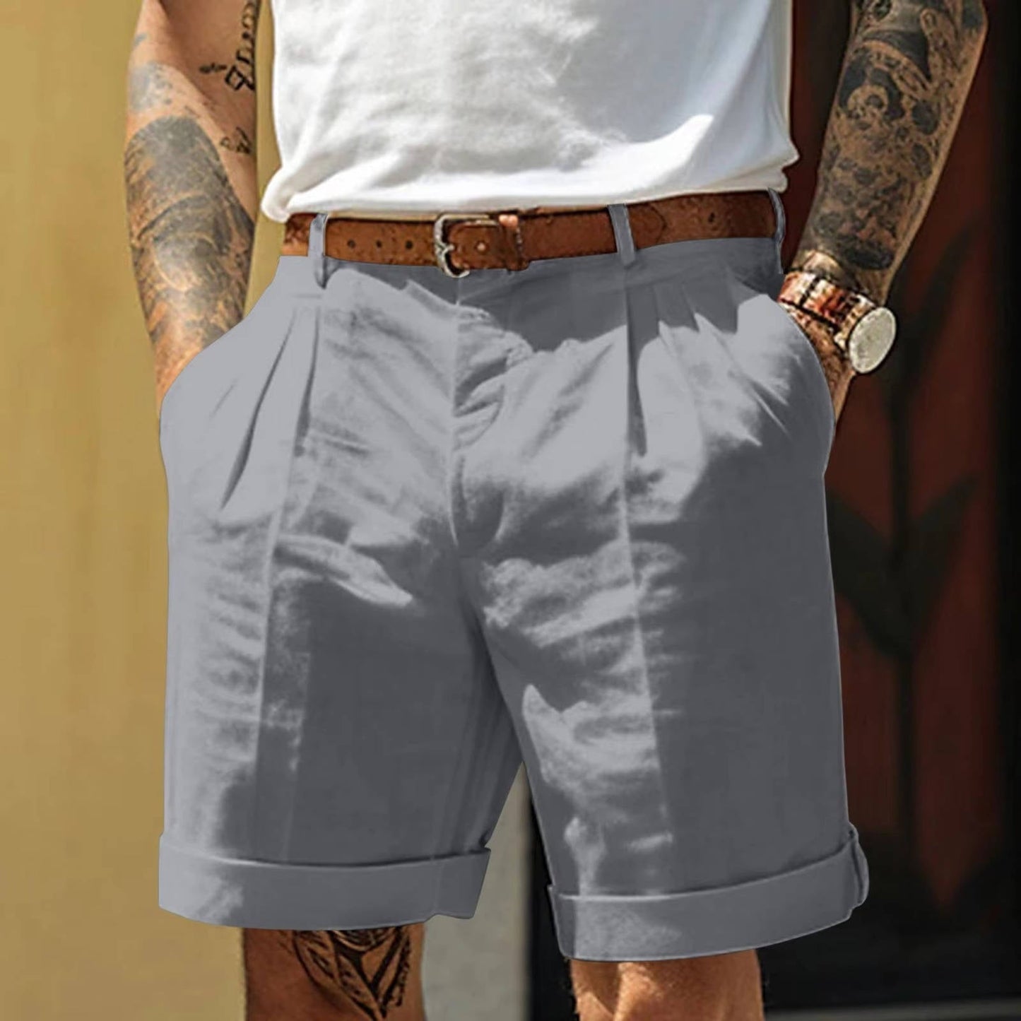 Classic Pleated Linen Shorts With Cuffed Hem for Ultimate Comfort 3