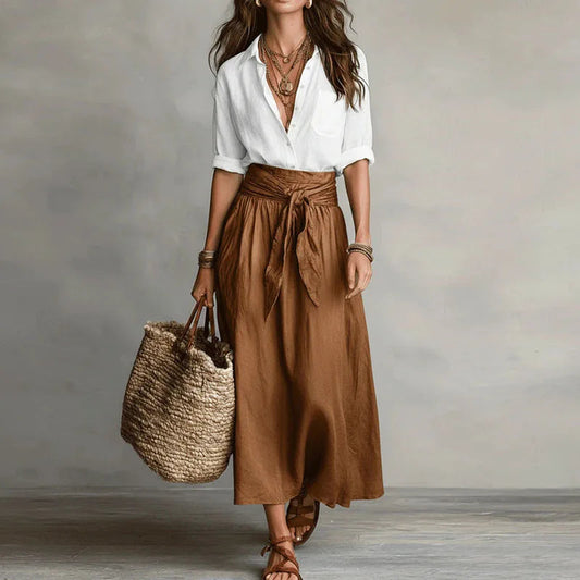 Clementine - Elegant Button Down Blouse & Midi Skirt Set with Pockets 1
