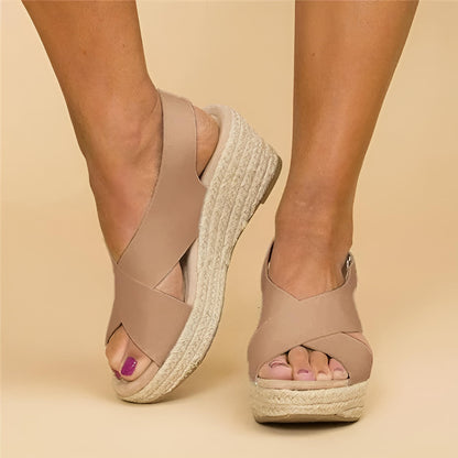 Cleo Black Wedge Sandals | Orthopedic, Adjustable Straps, Espadrille
