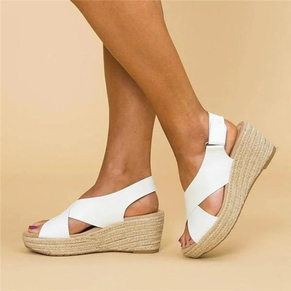 Cleo Black Wedge Sandals | Orthopedic, Adjustable Straps, Espadrille