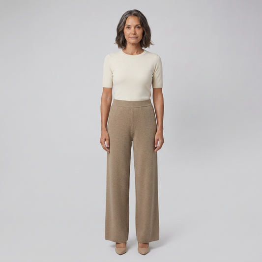 Cleo High-Waisted Soft Fabric Pants with Elastic Waistband for Comfort 0