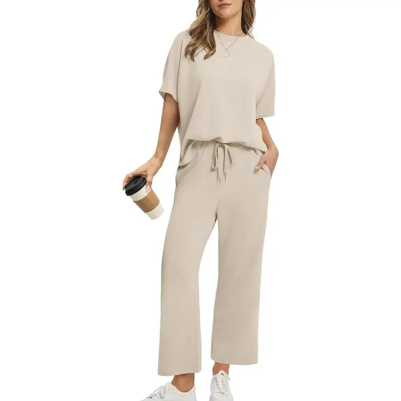 ComfortBlend - Women's 2 Piece Lounge Set with Oversized Top & Wide Leg Pants 0