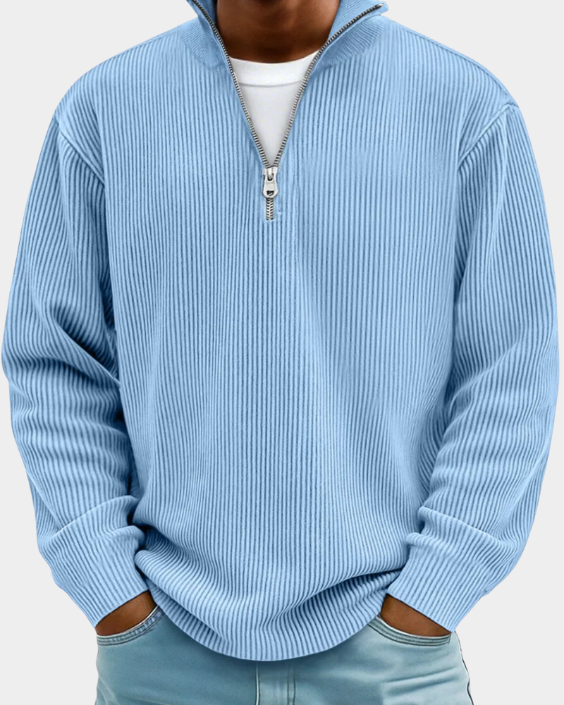 ComfortWear - Ribbed Half Zip Sweater with Stand-Up Collar for All-Day Comfort 0
