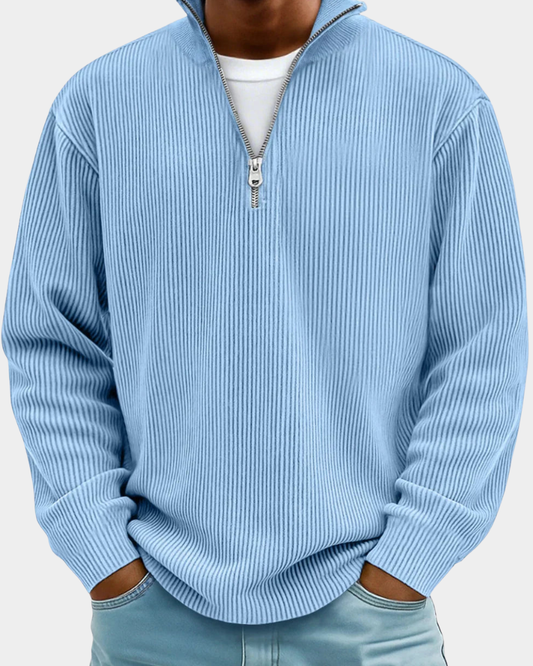 ComfortWear - Ribbed Half Zip Sweater with Stand-Up Collar for All-Day Comfort 0