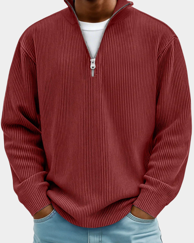 ComfortWear - Ribbed Half Zip Sweater with Stand-Up Collar for All-Day Comfort 1