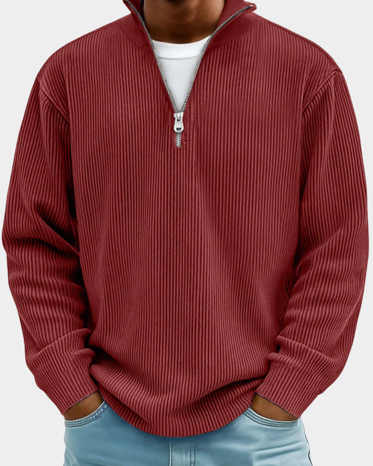 ComfortWear - Ribbed Half Zip Sweater with Stand-Up Collar for All-Day Comfort 1