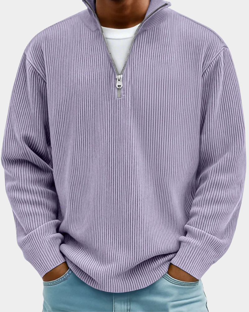 ComfortWear - Ribbed Half Zip Sweater with Stand-Up Collar for All-Day Comfort 2