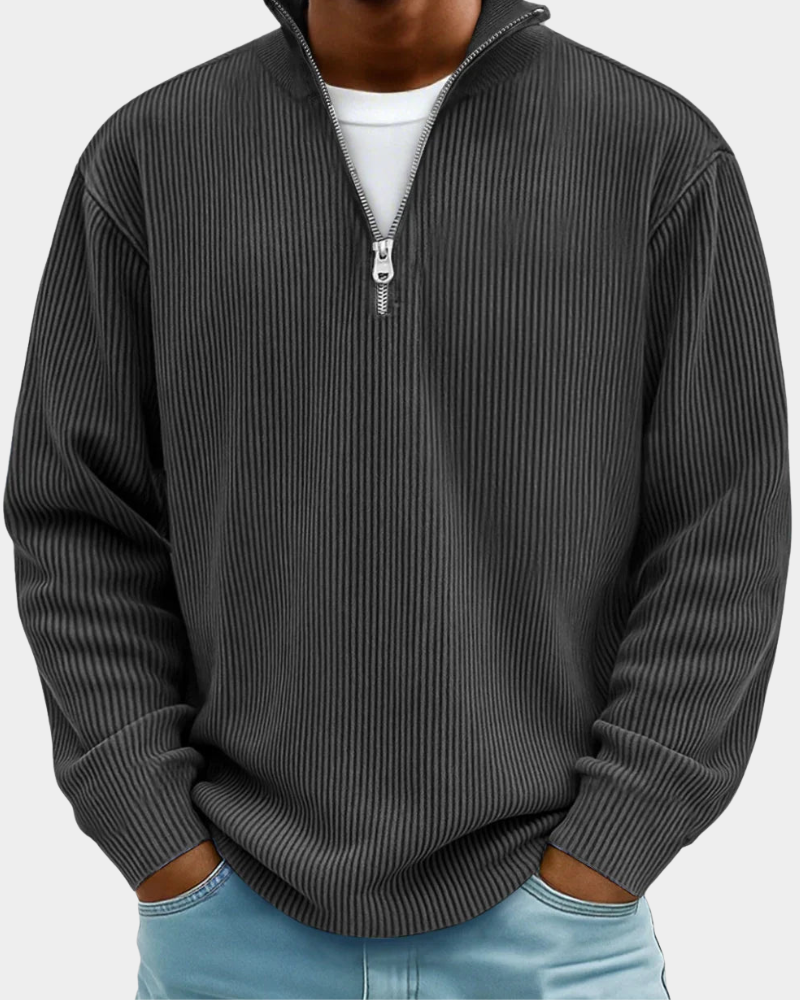 ComfortWear - Ribbed Half Zip Sweater with Stand-Up Collar for All-Day Comfort 3