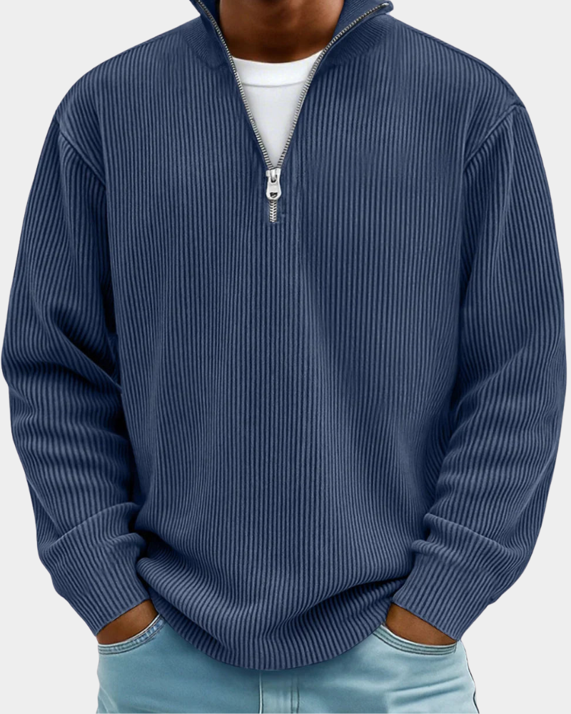ComfortWear - Ribbed Half Zip Sweater with Stand-Up Collar for All-Day Comfort 5