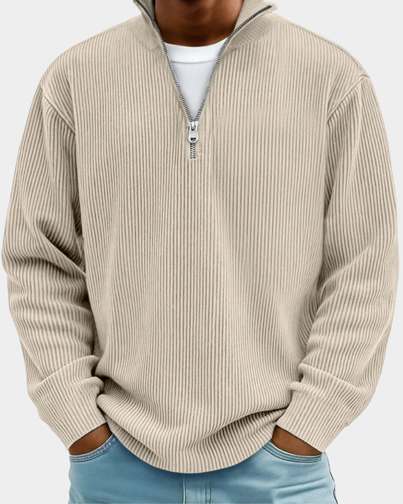 ComfortWear - Ribbed Half Zip Sweater with Stand-Up Collar for All-Day Comfort 6