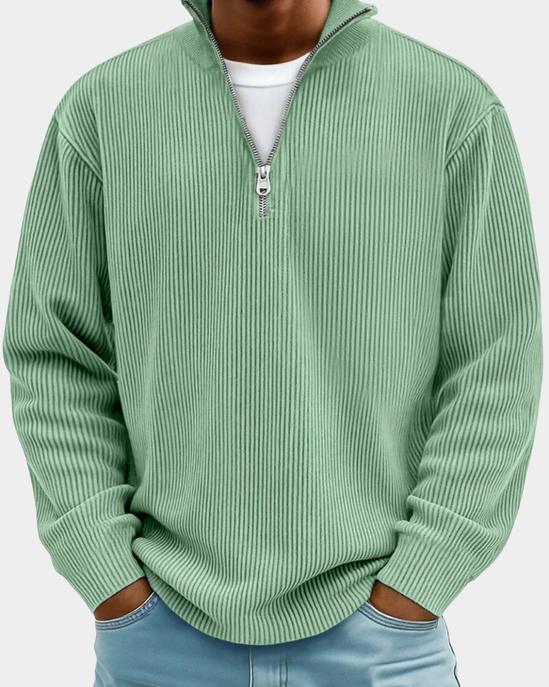 ComfortWear - Ribbed Half Zip Sweater with Stand-Up Collar for All-Day Comfort 7