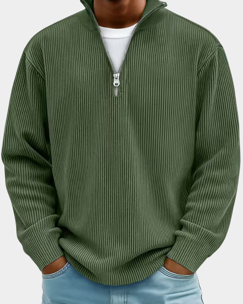 ComfortWear - Ribbed Half Zip Sweater with Stand-Up Collar for All-Day Comfort 8
