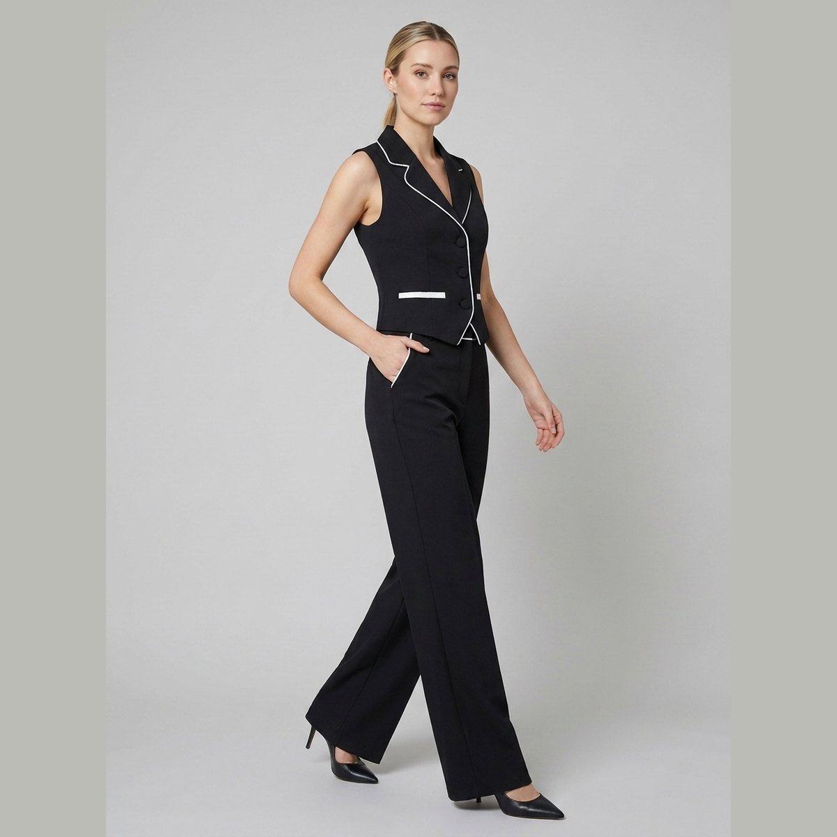 Cora Blazer Set with Contrast Piping and Slight Stretch Regular Fit 1