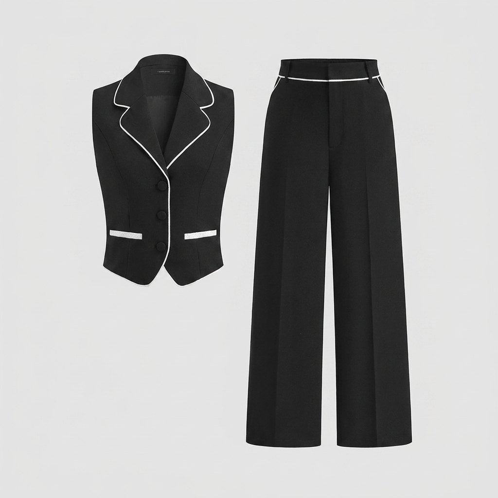 Cora Blazer Set with Contrast Piping and Slight Stretch Regular Fit 2