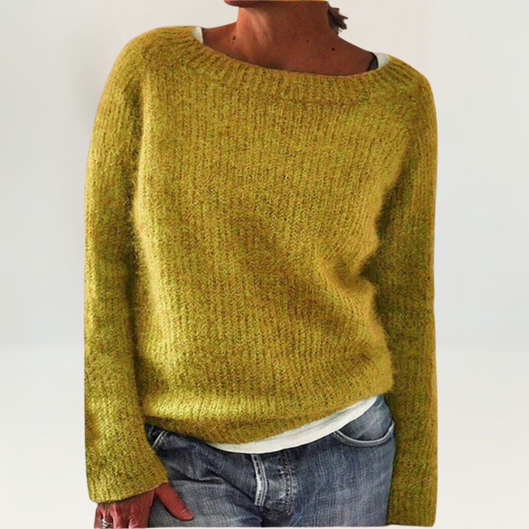 Coralie Relaxed Fit Knit Sweater with Wide Boat Neckline in Rust Color 2