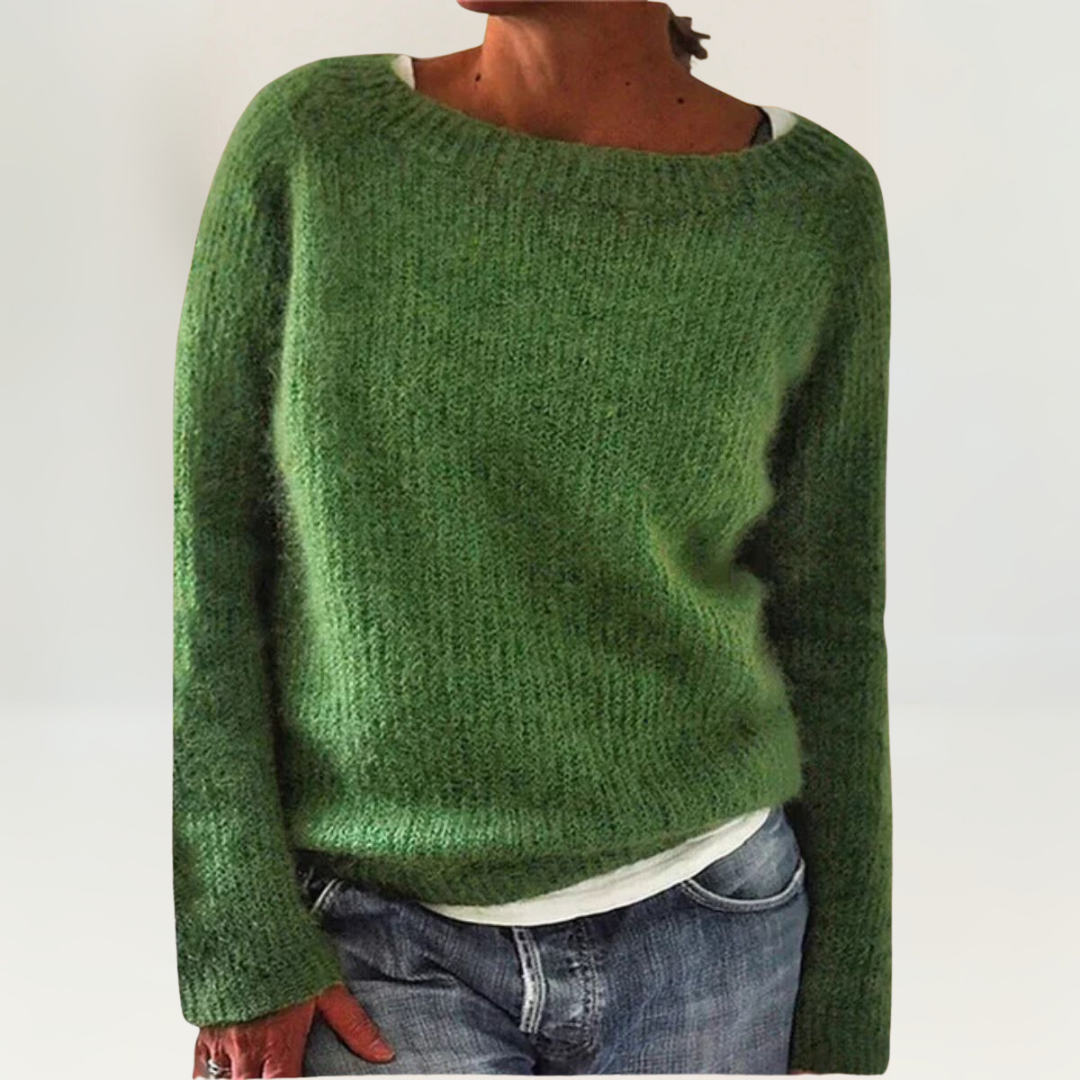 Coralie Relaxed Fit Knit Sweater with Wide Boat Neckline in Rust Color 3