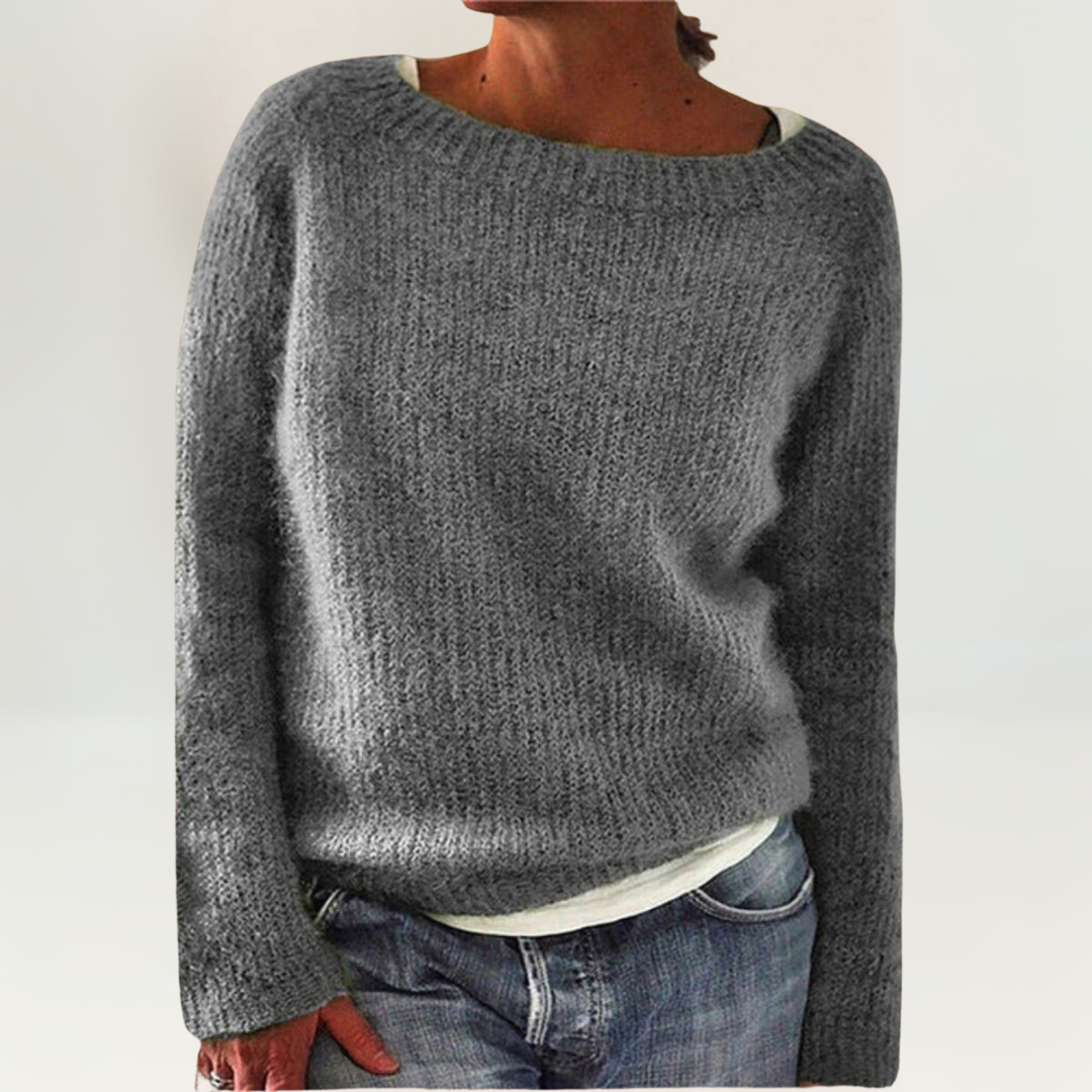 Coralie Relaxed Fit Knit Sweater with Wide Boat Neckline in Rust Color 4