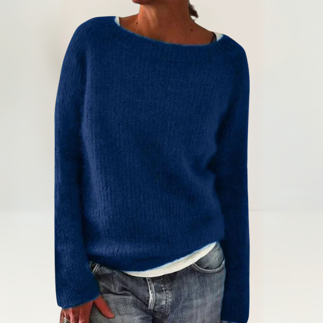 Coralie Relaxed Fit Knit Sweater with Wide Boat Neckline in Rust Color 5