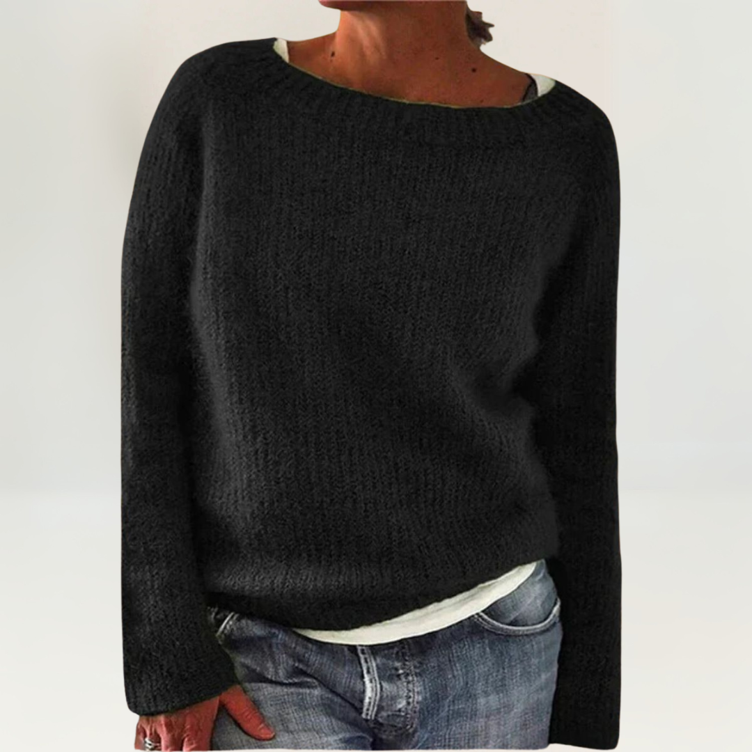 Coralie Relaxed Fit Knit Sweater with Wide Boat Neckline in Rust Color 6