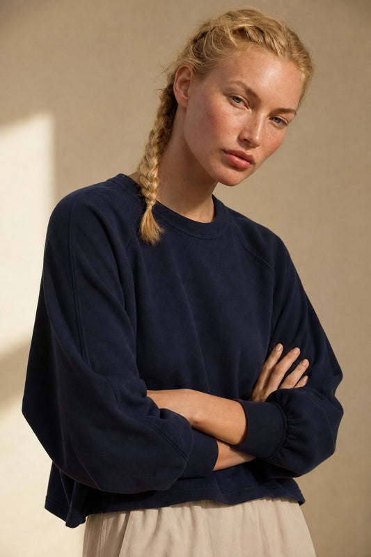 Cotton Lantern Sleeve Pullover Sweatshirt - Breathable Relaxed Fit Top 1