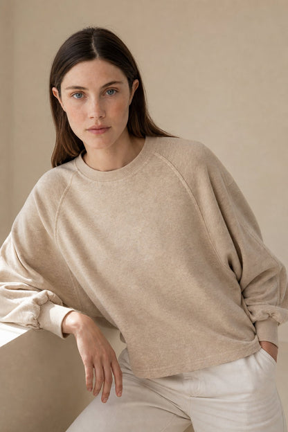 Cotton Lantern Sleeve Pullover Sweatshirt - Breathable Relaxed Fit Top 2