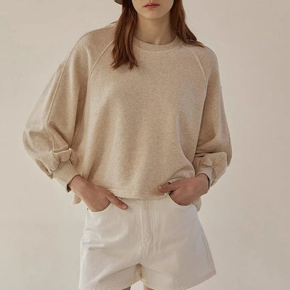 Cotton Lantern Sleeve Pullover Sweatshirt - Breathable Relaxed Fit Top 7