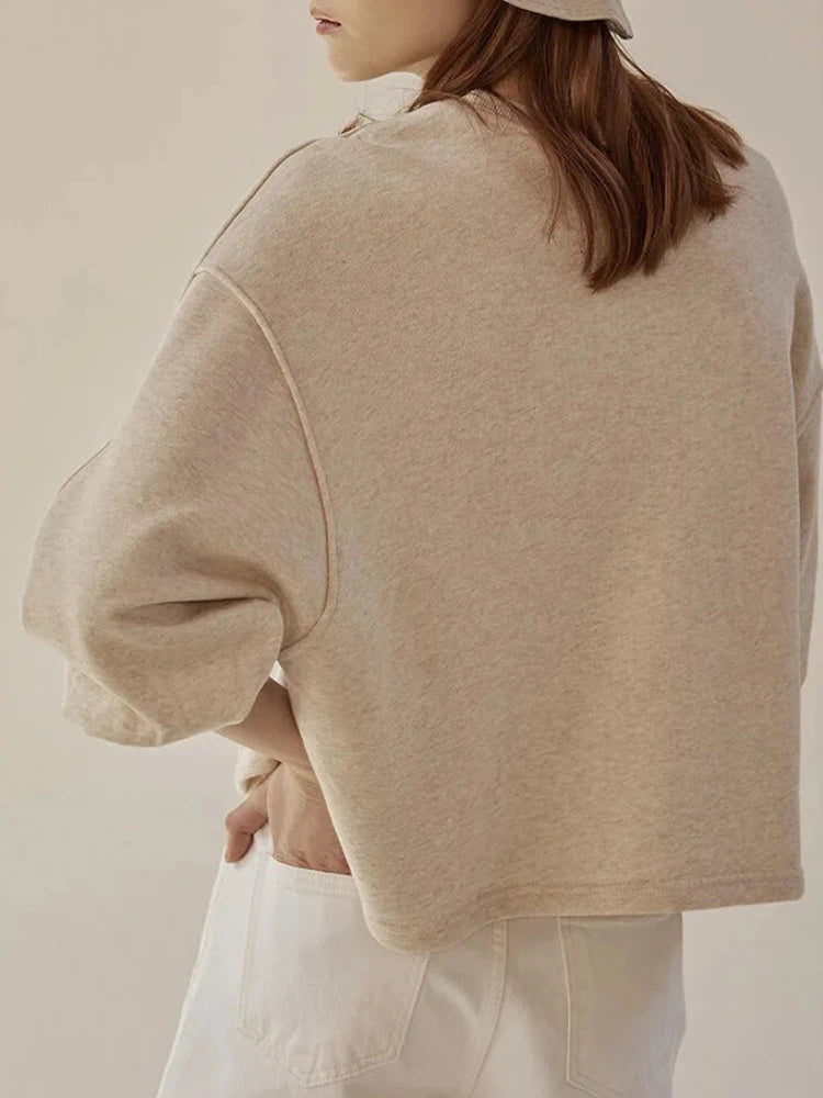 Cotton Lantern Sleeve Pullover Sweatshirt - Breathable Relaxed Fit Top 8