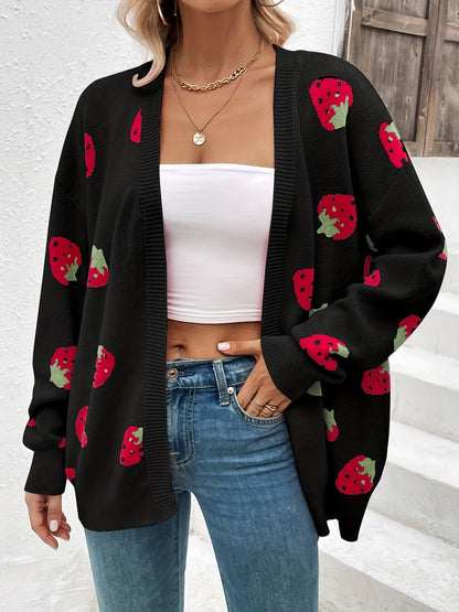 CozyStraw - Strawberry Motif Cardigan Sweater with Relaxed Fit and Button Closure 1