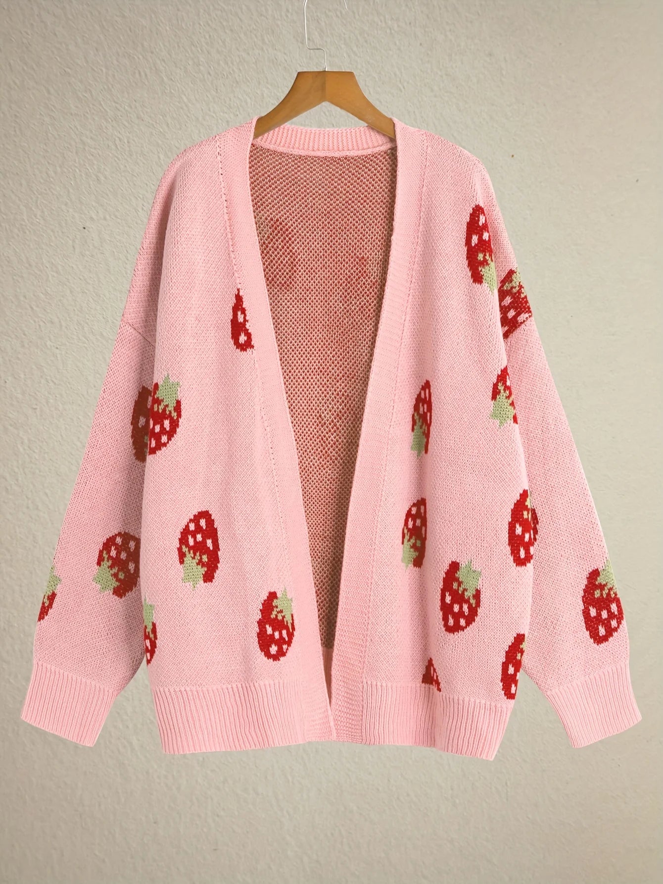 CozyStraw - Strawberry Motif Cardigan Sweater with Relaxed Fit and Button Closure 5