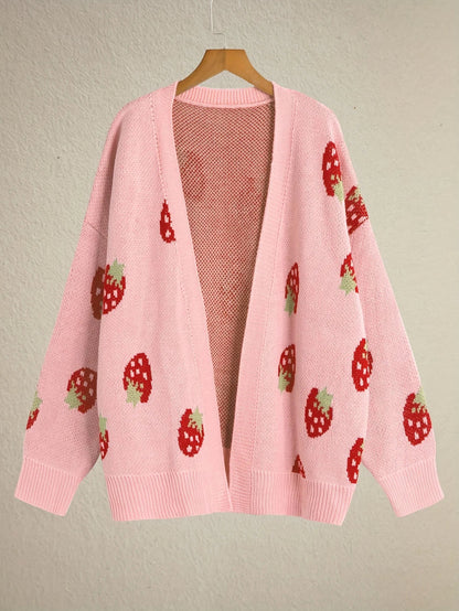 CozyStraw - Strawberry Motif Cardigan Sweater with Relaxed Fit and Button Closure 5