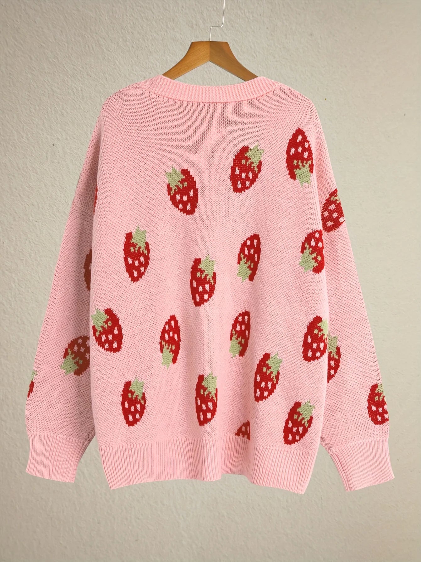 CozyStraw - Strawberry Motif Cardigan Sweater with Relaxed Fit and Button Closure 6