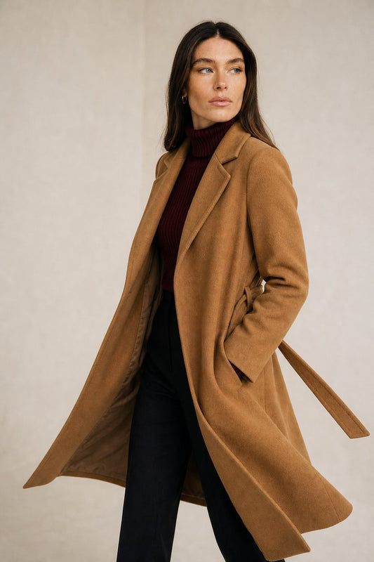CozyWool - Black Wool Coat with Belted Waist for Tailored Fit and Warmth 0
