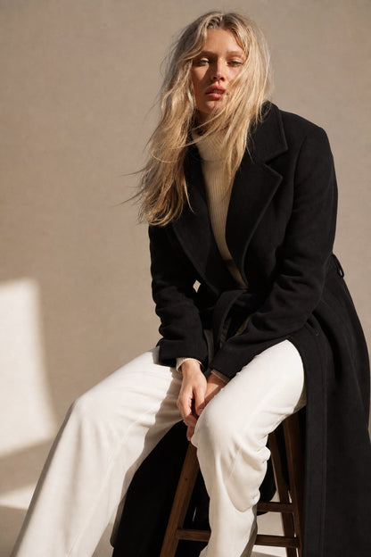 CozyWool - Black Wool Coat with Belted Waist for Tailored Fit and Warmth 4