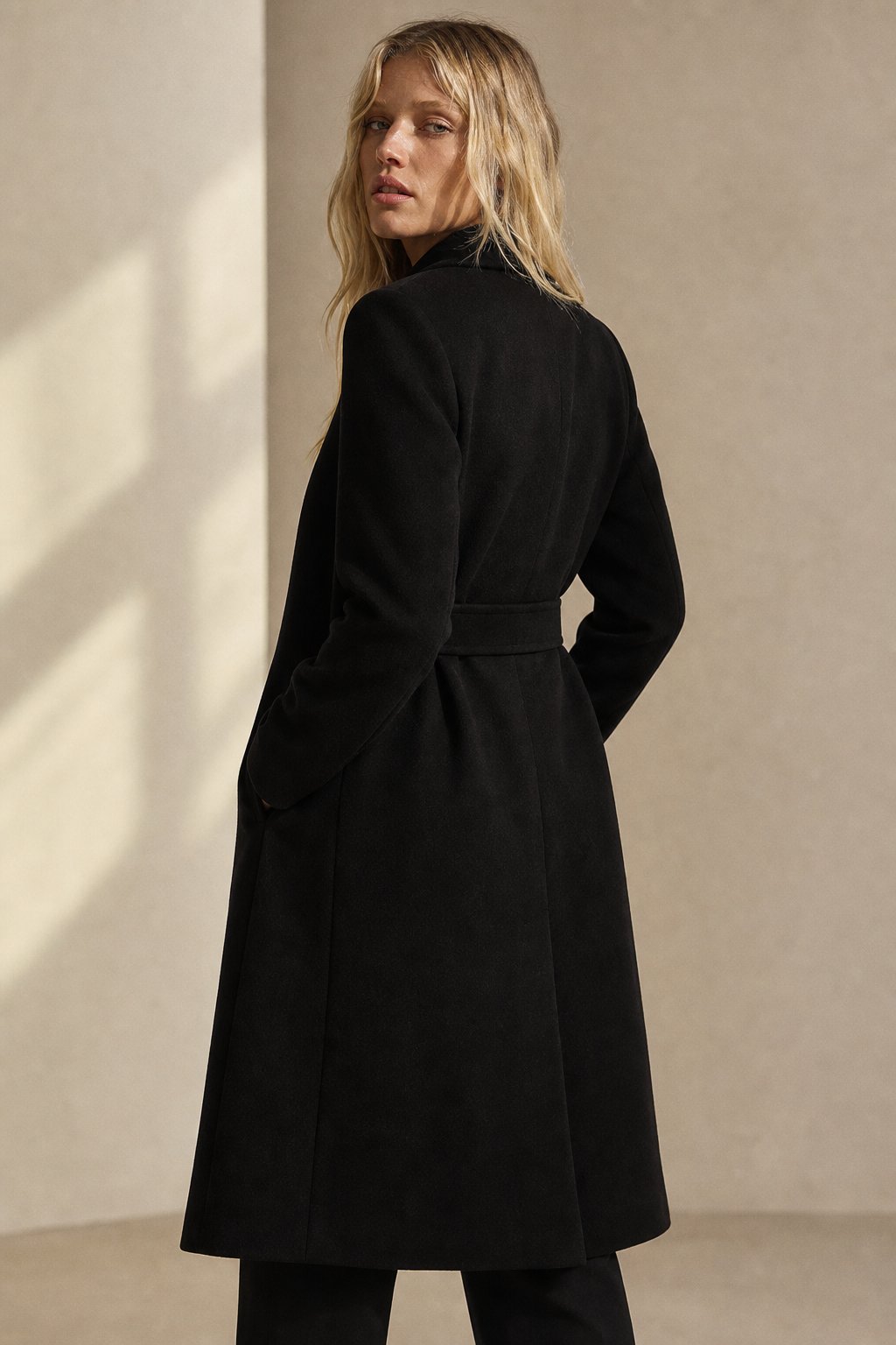 CozyWool - Black Wool Coat with Belted Waist for Tailored Fit and Warmth 5