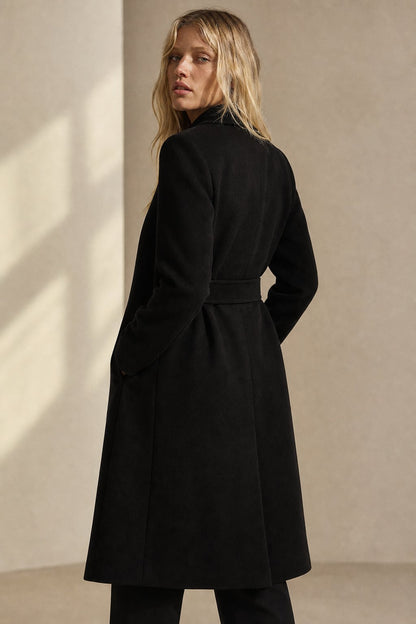 CozyWool - Black Wool Coat with Belted Waist for Tailored Fit and Warmth 5