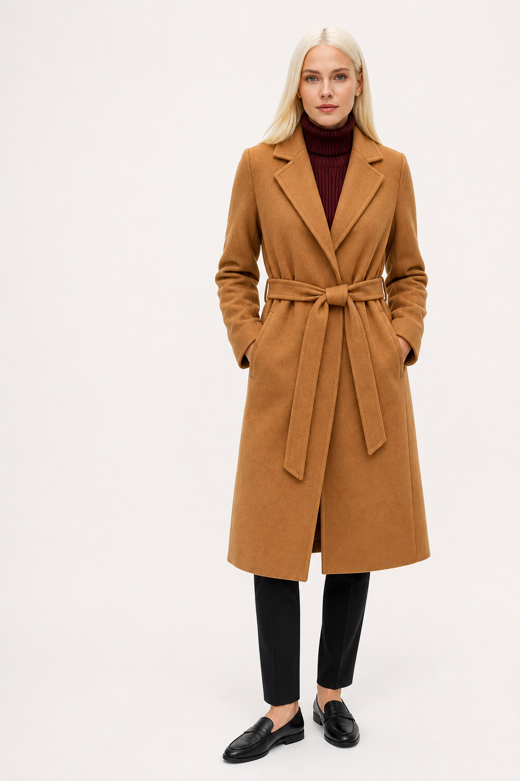 CozyWool - Black Wool Coat with Belted Waist for Tailored Fit and Warmth 7