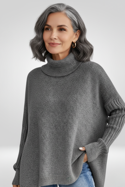 Cozy Oversized Turtleneck Sweater with Asymmetric Hem for Effortless Style 10