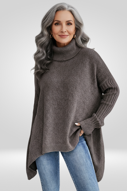 Cozy Oversized Turtleneck Sweater with Asymmetric Hem for Effortless Style 11