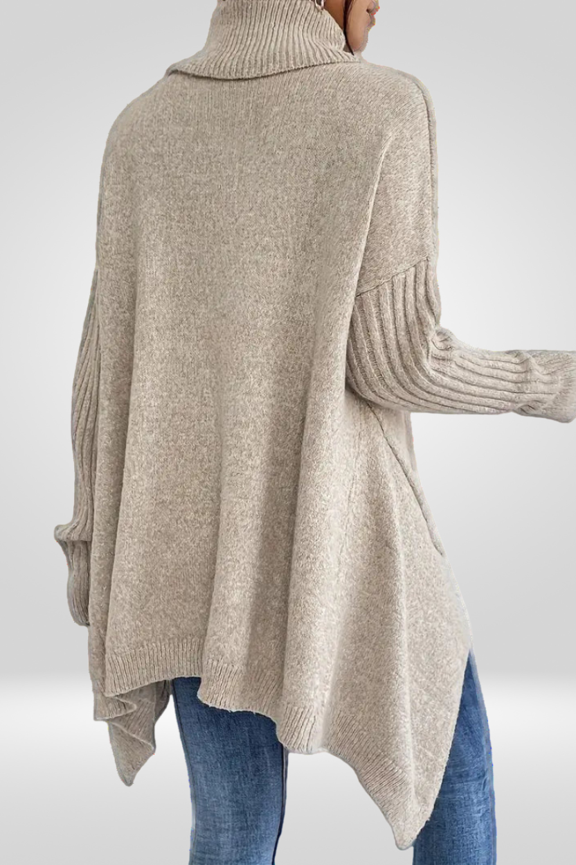 Cozy Oversized Turtleneck Sweater with Asymmetric Hem for Effortless Style 2