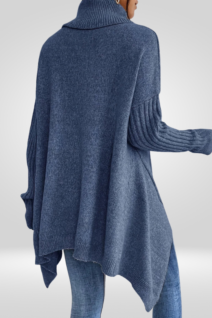 Cozy Oversized Turtleneck Sweater with Asymmetric Hem for Effortless Style 6