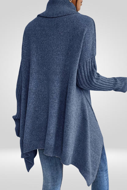Cozy Oversized Turtleneck Sweater with Asymmetric Hem for Effortless Style 6