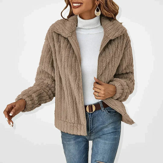Cozy Plush Sherpa Cardigan Jacket with Wide Lapel Collar for Layering 0